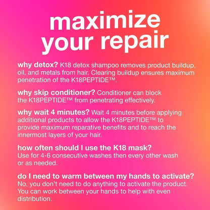 K18 Leave-In Molecular Repair Hair Mask, Patented, Lasting Repair For Dry, Frizzy, Damaged Hair, Reverse Damage In 4 Minutes From Bleach, Color, Chemical Services + Heat